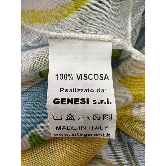 Vintage Italian Viscose Lemon Floral Scarf Wrap Genesi S.R.L. Modica 29” X 59” - Picture 3 of 9